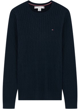 Tommy女装纯棉绞花纯色针织衫