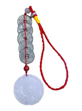 白玉观音灵感玉开元铜钱朱砂平安