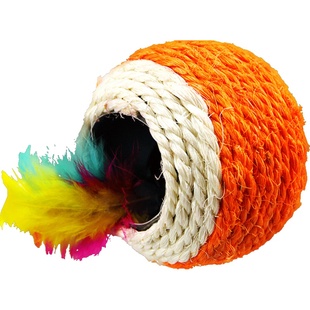 猫玩具剑麻猫抓球双孔球形羽毛玩具滚球逗猫猫咪玩具发声玩具包邮