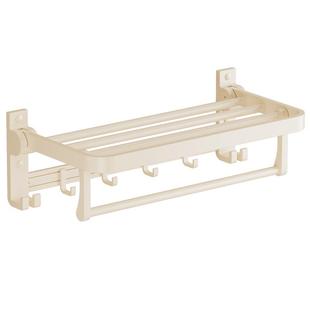 奶油风铝合金浴室置物架浴巾毛巾架免打孔网篮卫生间厕所挂件套装