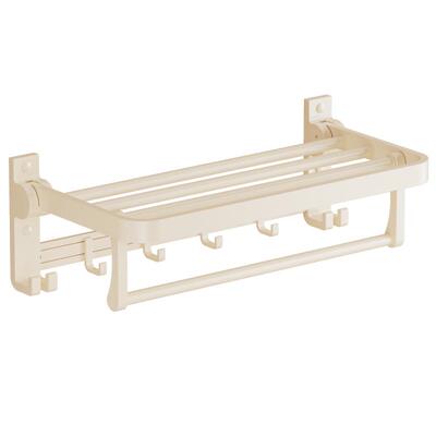 奶油风铝合金浴室置物架浴巾毛巾架免打孔网篮卫生间厕所挂件套装