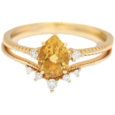 黄水晶S925纯银镀金戒指