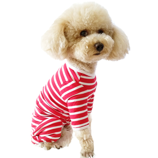 母狗狗连体生理裤姨妈裤防骚扰防乱尿四脚红条纹衣断奶服防舔纯棉