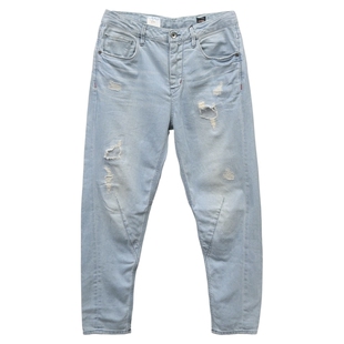 春夏大码女裤男朋友ABLE JEANS男女牛仔裤潮款浅色破洞刺绣锥形裤