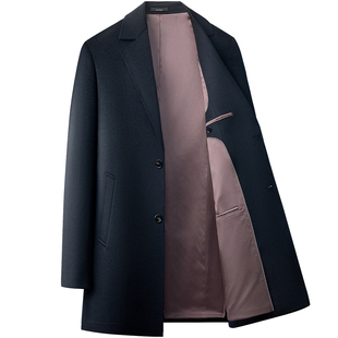 春季新款商务休闲羊毛含羊绒西装领中长款风衣男高端行政外套大衣