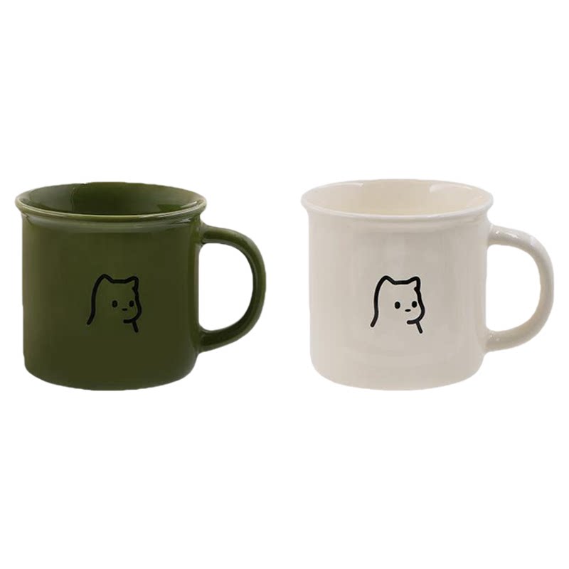 素生家居 原创丝滑猫情侣陶瓷咖啡杯马克杯带盖可爱水杯礼物350ml