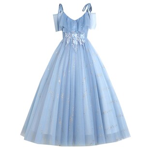 森系孔雀蓝高级晚礼服女童生日公主裙儿童连衣裙轻奢钢琴演出主持