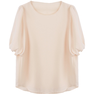 Lavinia圆领泡泡袖T恤雪纺衫女夏新款休闲舒适短袖衬衫F33C118