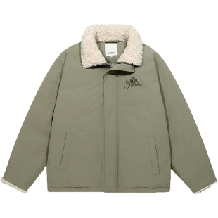 GUUKA灰绿色毛绒立领轻薄羽绒服冬季男款防寒服 情侣保暖外套宽松