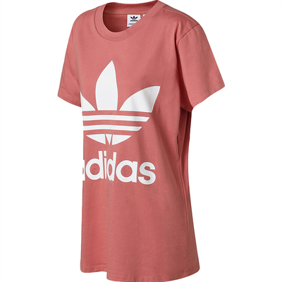 阿迪达斯大标粉色运动女短袖T恤