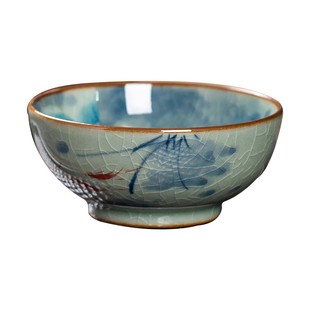 景德镇陶瓷茶具手绘柴窑金鱼老陶泥主人杯釉下彩大号高档个人专用