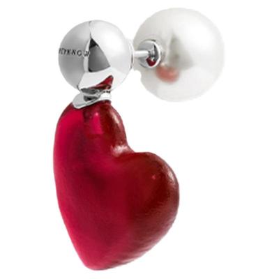 THEYKNOW玻璃心珍珠耳环质感红色爱心耳饰手工原创情人节送礼女友