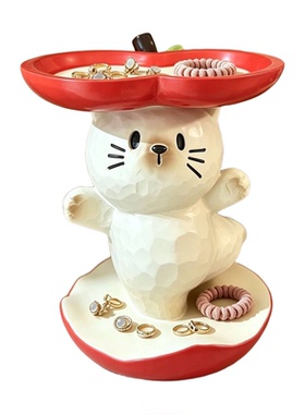 可爱猫咪苹果托盘玄关桌面摆件