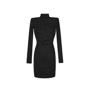 大婷婷 秋冬收腰时尚满天星短裙显瘦修身气质长袖连衣裙DT1890