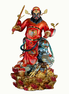 珐琅贴金钟馗摆件全铜降妖除魔