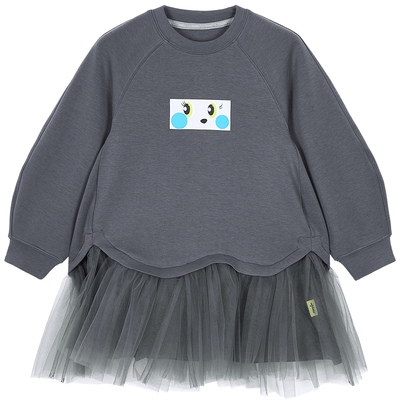 [毛怪]woobaby儿童轻盈空气层卫衣裙网纱连衣裙男女童25秋公主裙