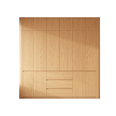 定制橡木分段式全实木免拉手转角圆弧衣柜家用平开门储物主卧衣橱