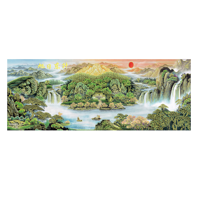立体浮雕描金山水画办公室挂画