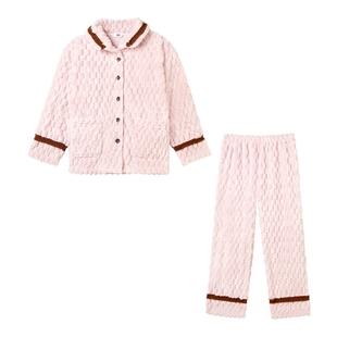 爱美丽田园撸猫绒龟背绒保暖翻领家居服套装秋冬新款厚睡衣女软糯