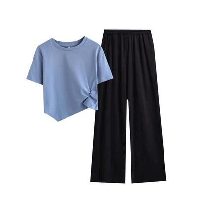 夏季两件套不规则短款女上衣高腰
