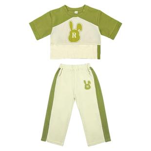 女童夏季套装2026新款洋气夏装短袖t恤女孩休闲阔腿裤运动两件套