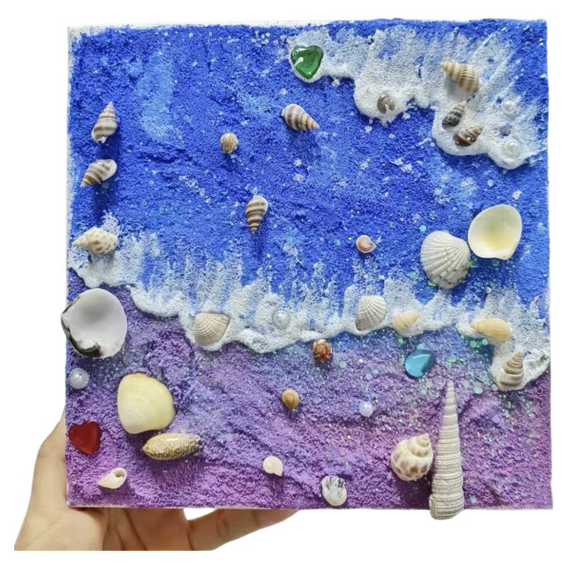 油画布贝壳珍珠团建肌理画亲子画