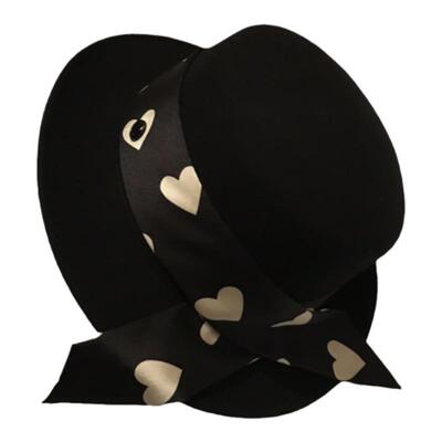 羊毛呢平沿小沿英伦丝带黑色礼帽