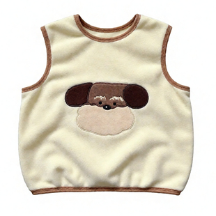 秋冬儿童刺绣卡通毛绒可爱背心外穿大小卷纯色男童女童撸猫绒马甲