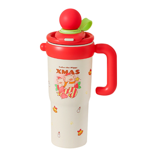 川岛屋&lulu猪联名 圣诞保温杯女士高颜值2025新款大容量吸管水杯