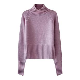 APCSHOP 24秋冬时尚复古短款针织纯色高领毛衣女纯羊绒长袖套头衫