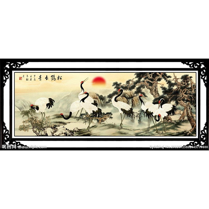 精准印花法国正品dmc仙鹤十字绣