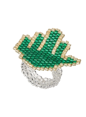 绿色手工编珠手掌戒指