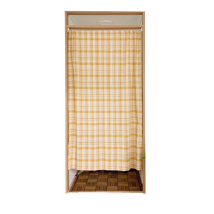 ins韩国博主百搭门帘窗帘卧室少女心黄色大格子自制家居装饰挂布