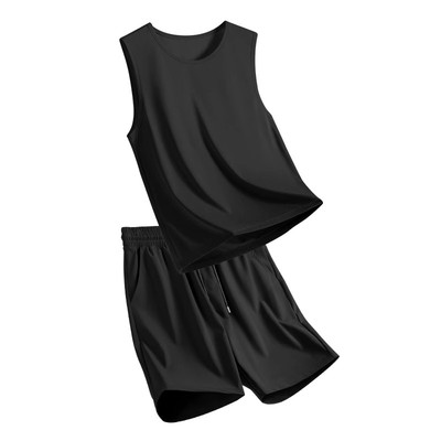 真维斯黑色冰丝速干运动套装男夏