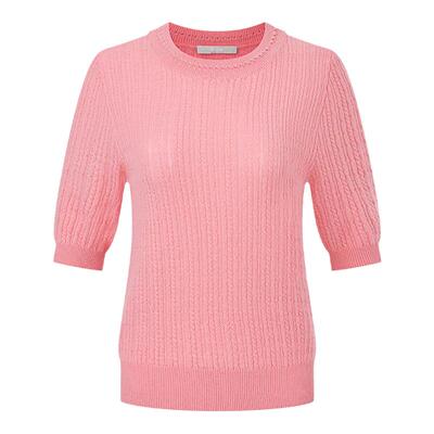 RARE威雅女装 秋冬新款羊绒衫粉色绞花女士短袖毛衫RR2246242351