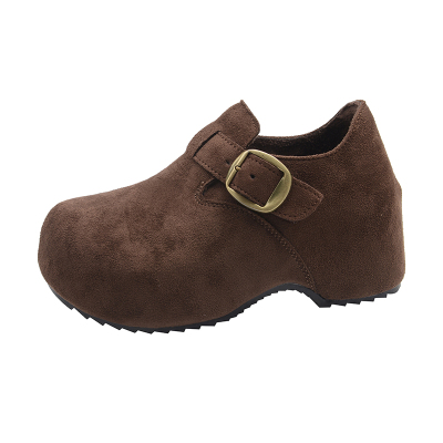 博肯鞋全包女冬大头复古棕色单鞋