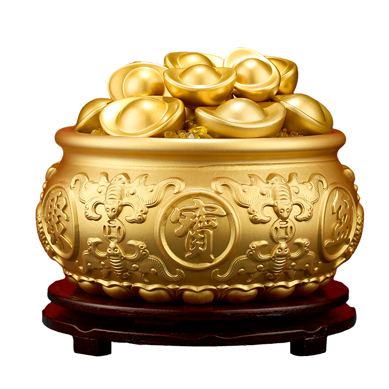 纯铜聚宝盆摆件八方来财招财聚财实心铜缸财神元宝家居财位办公室