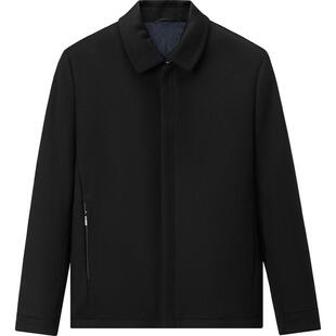 HLA/海澜之家商务纯羊毛翻领行政夹克25秋冬新保暖黑色厚外套男装