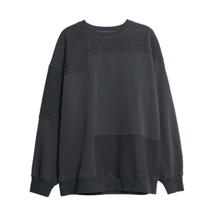 美式复古毛圈拼接宽松卫衣女圆领纯棉休闲设计2025秋冬小个子上衣