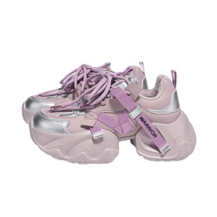 回力女鞋老爹鞋女春夏季2026新款皮面紫色厚底增高爆款运动鞋子女