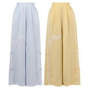 森女部落多巴胺黄色阔腿直筒裤小个子休闲裤子女夏季新款轻薄长裤