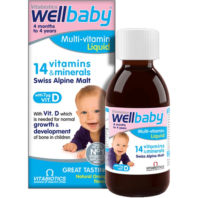 英国wellbaby婴幼儿补钙铁锌液体儿童复合维生素d3营养包非乳钙