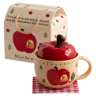 苹果高颜值杯子马克杯带盖陶瓷家用水杯女生生日礼物伴手礼小新年