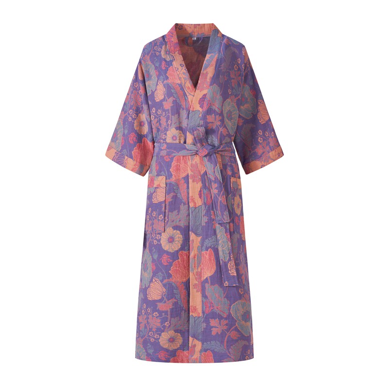 双层纱浴袍纯棉色织提花家居服