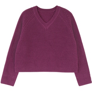 花吉B593草绿色叠穿简约百搭V领毛衣女2025新款秋冬套头上衣