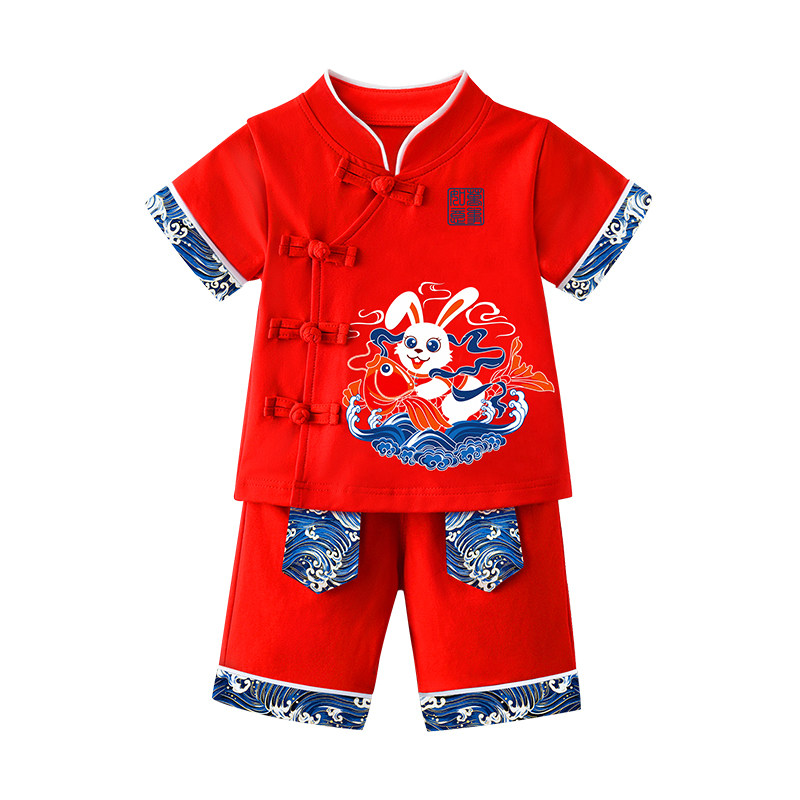 薄款夏季男童中式汉服套装抓周服
