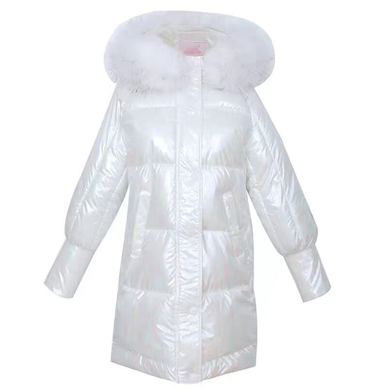 贝壳色亮面大毛领中长款棉服女2020冬季韩版宽松显瘦羽绒棉服外套