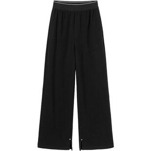 URLAZH有兰新款黑色宽松直筒百搭开叉高腰阔腿裤EM3PA09