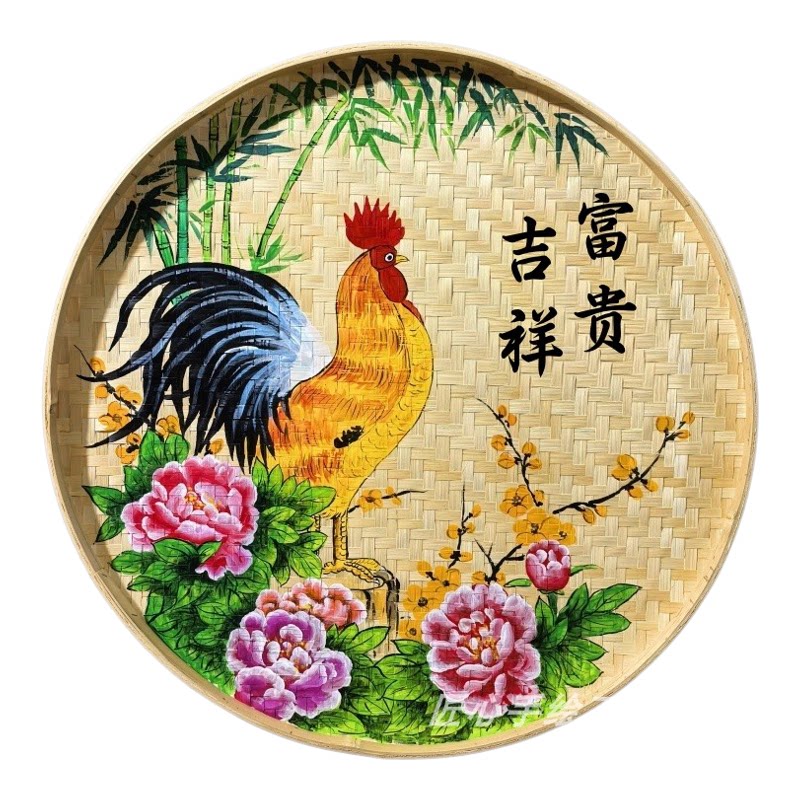 手绘餐馆簸箕画乡村农家乐装饰墙