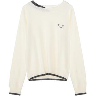 LAGOGO柔白撞趣笑脸刺绣针织衫女拉谷谷2025年冬季新款毛绒感上衣